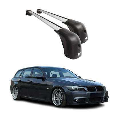 Omac USA Roof Rack Cross Bars Luggage Carrier for Cars – Fits with 2005-2012 BMW 3 Series E90 (2 Pcs, Silver, Aluminum)