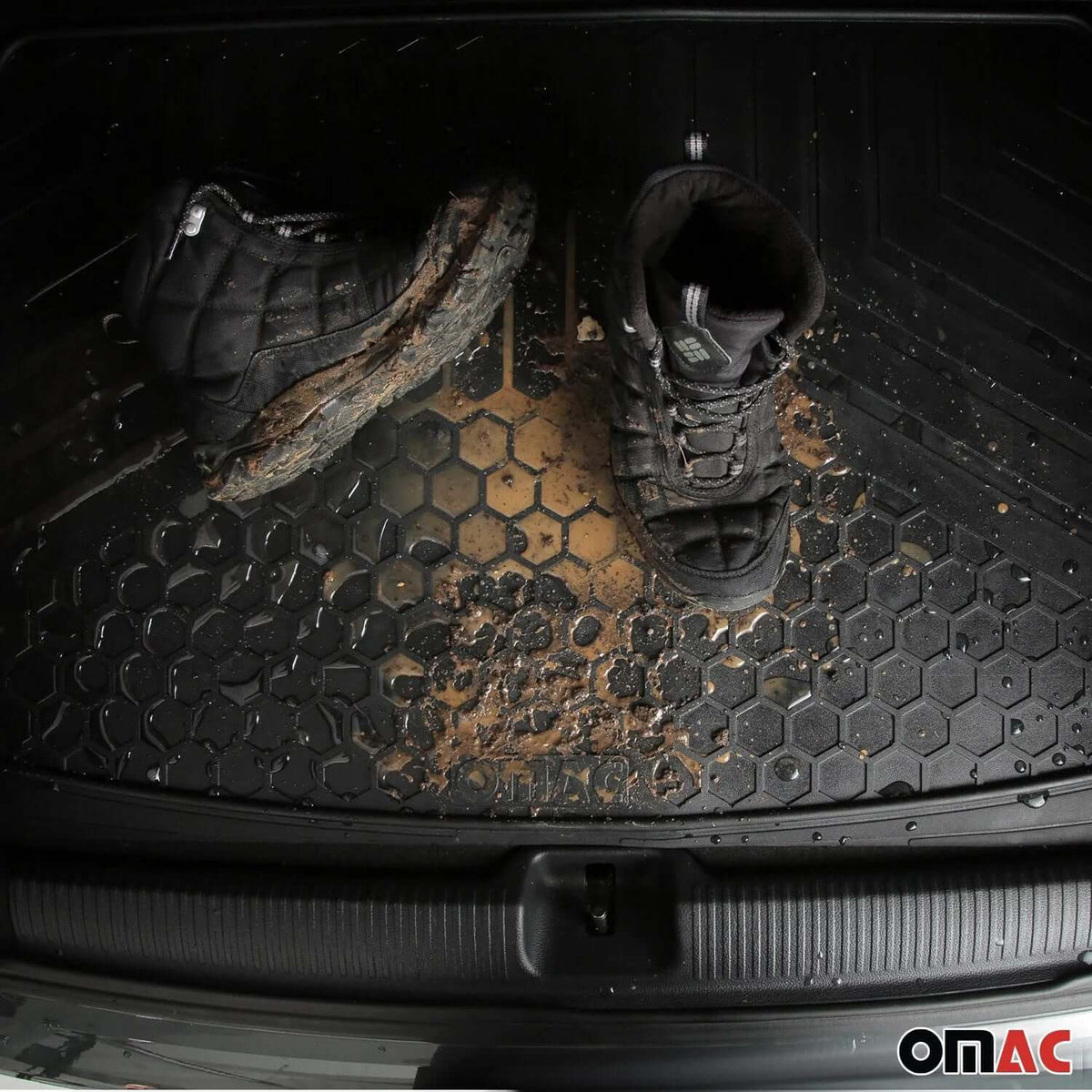 OMAC USA Premium Cargo Liner for SUV – Fits Kia Sportage – Semi-Custom Fit All Weather Rubber Trunk Mat, Black (1 Pc)