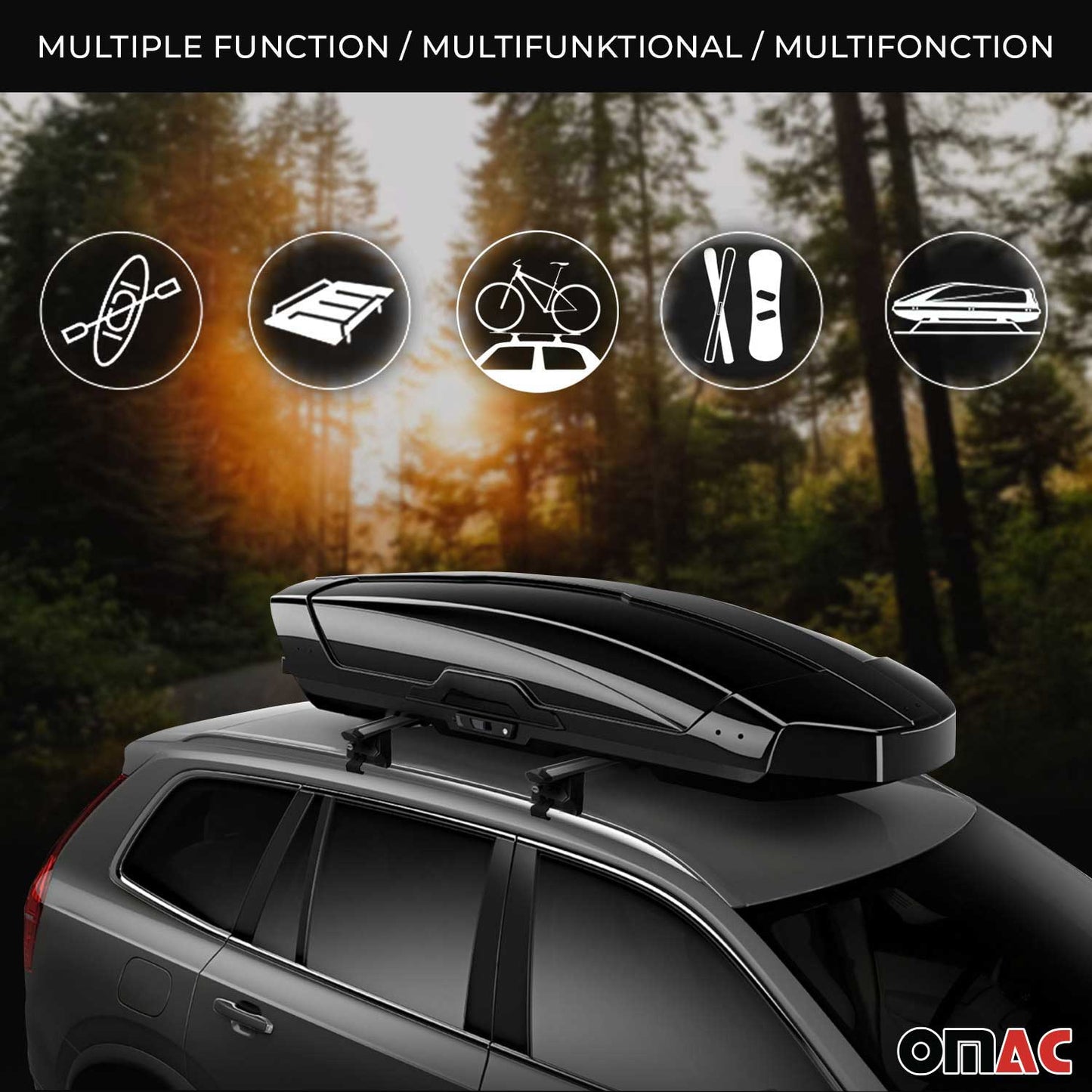 OMAC USA Roof Rack Cross Bars 44" Luggage Carrier for Flush Roof Rails – Aluminium Black (2 Pcs)
