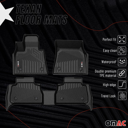 OMAC USA Premium Floor Mats for SUV – First & Second Row – fits with 2020–2025 BMW X6 G06 – Black (4 Pcs)