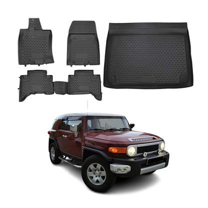 OMAC USA Floor Mats & Cargo Liner Set – Fits 2007-2014 Toyota FJ Cruiser – Custom Fit All Weather Black TPE Rubber (5 Pcs)