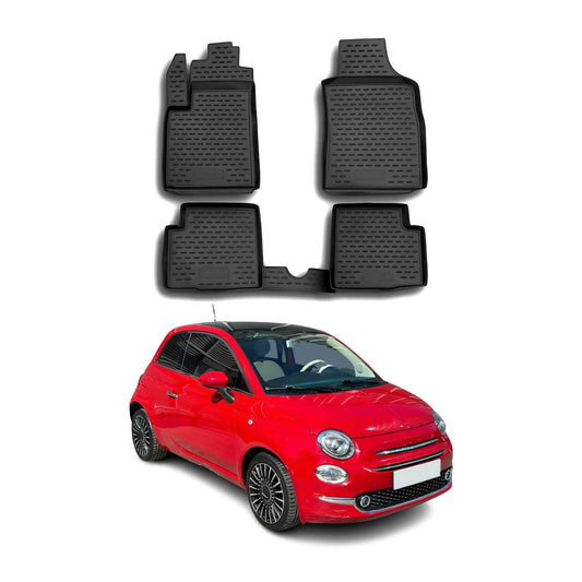 OMAC USA Premium Floor Mats Liners Full Set for Fiat – Fits 2009–2015 Fiat 500 / 500C – All Weather Black