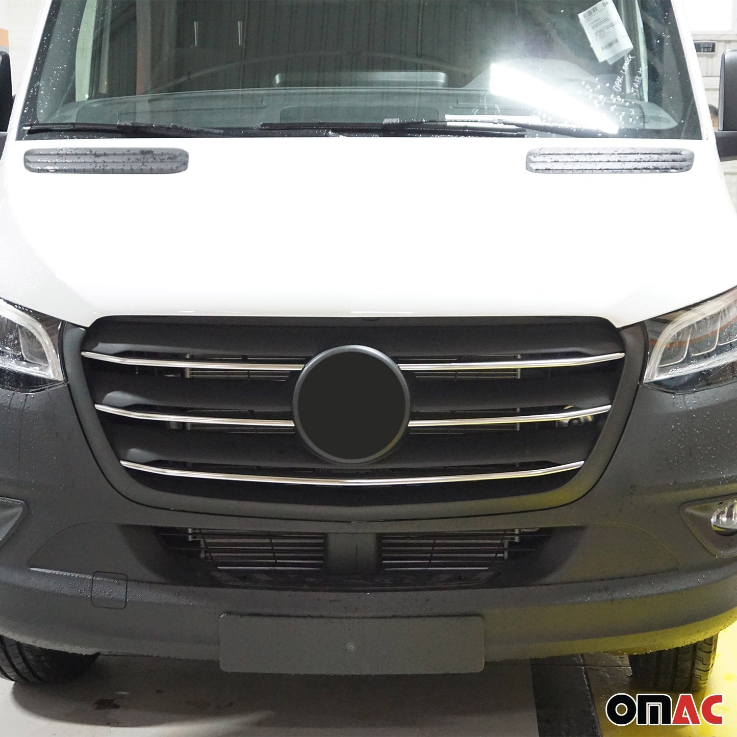 OMAC USA Front Bumper Grill Trim for Van – Fits 2019–2025 Mercedes Sprinter W907/910 – Brushed Stainless Steel Molding, Silver 5-Pc