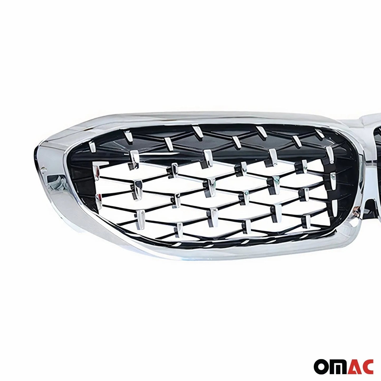 OMAC USA Front Kidney Grille for Sedan – Fits 2019-2025 BMW 3 Series G20 – Glossy Black & Silvery Meteor, 1 Pc