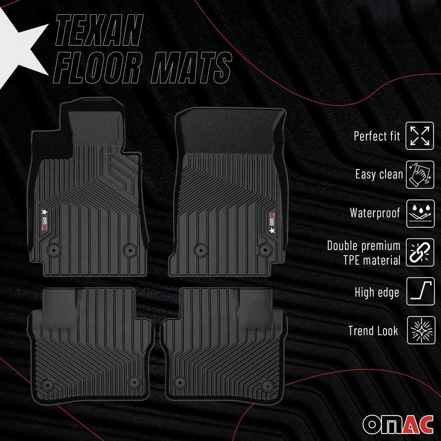 OMAC USA Premium Floor Mats Liners for Car – Fits 2016–2020 Cadillac CT6 – Front & Rear All Weather Heavy Duty Black