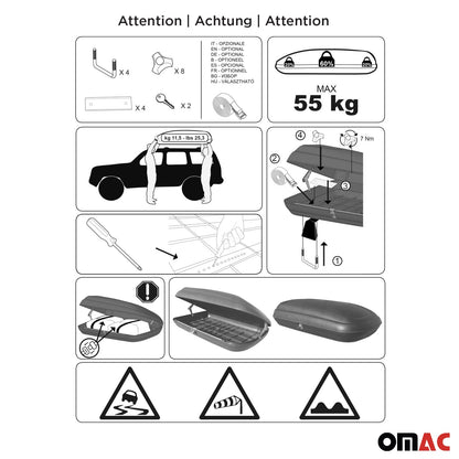 OMAC USA Roof Cargo Box for Car/SUV – 11.3 Cu Ft Rooftop Luggage Carrier – Carbon Fiber Textured (1 Pc)