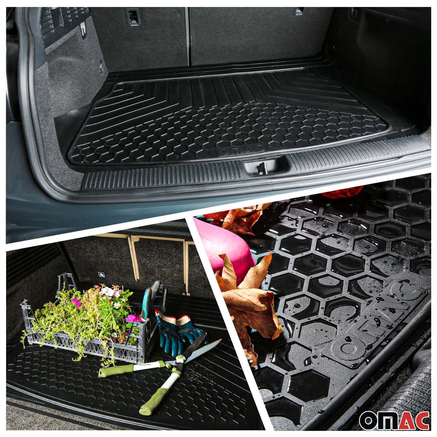 OMAC USA Semi-Custom Fit Floor Mats & Cargo Liner Rubber Set for Car – Fits with 2019-2021 Honda Civic Type R – All Weather, Black (5PC)