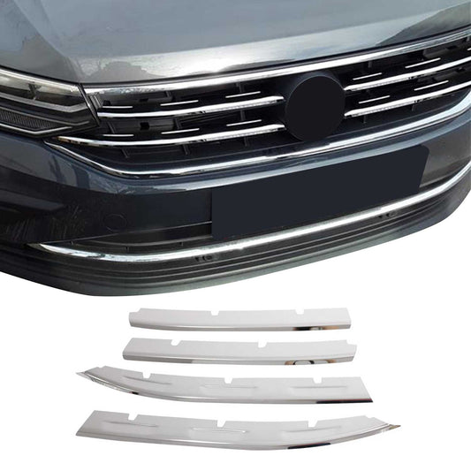 OMAC USA Front Bumper Grill Trim Molding for SUVs – Fits 2022–2024 Volkswagen Tiguan - 4Pcs (Stainless Steel, Chrome)