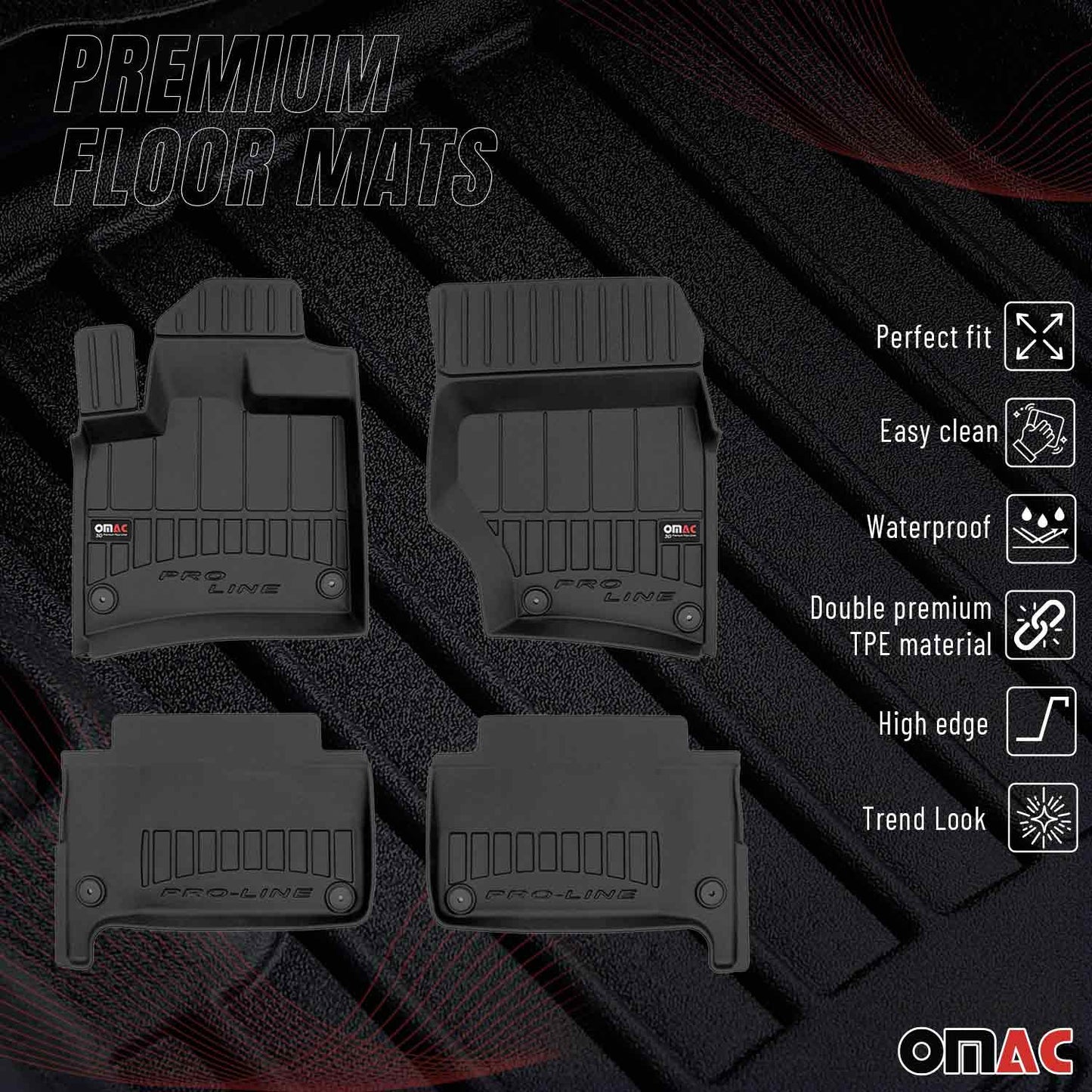 OMAC USA Premium Floor Mats Liners Full Set All Weather Heavy Duty for SUV – Fits with 2007-2015 Audi Q7 – Black (4 Pcs)