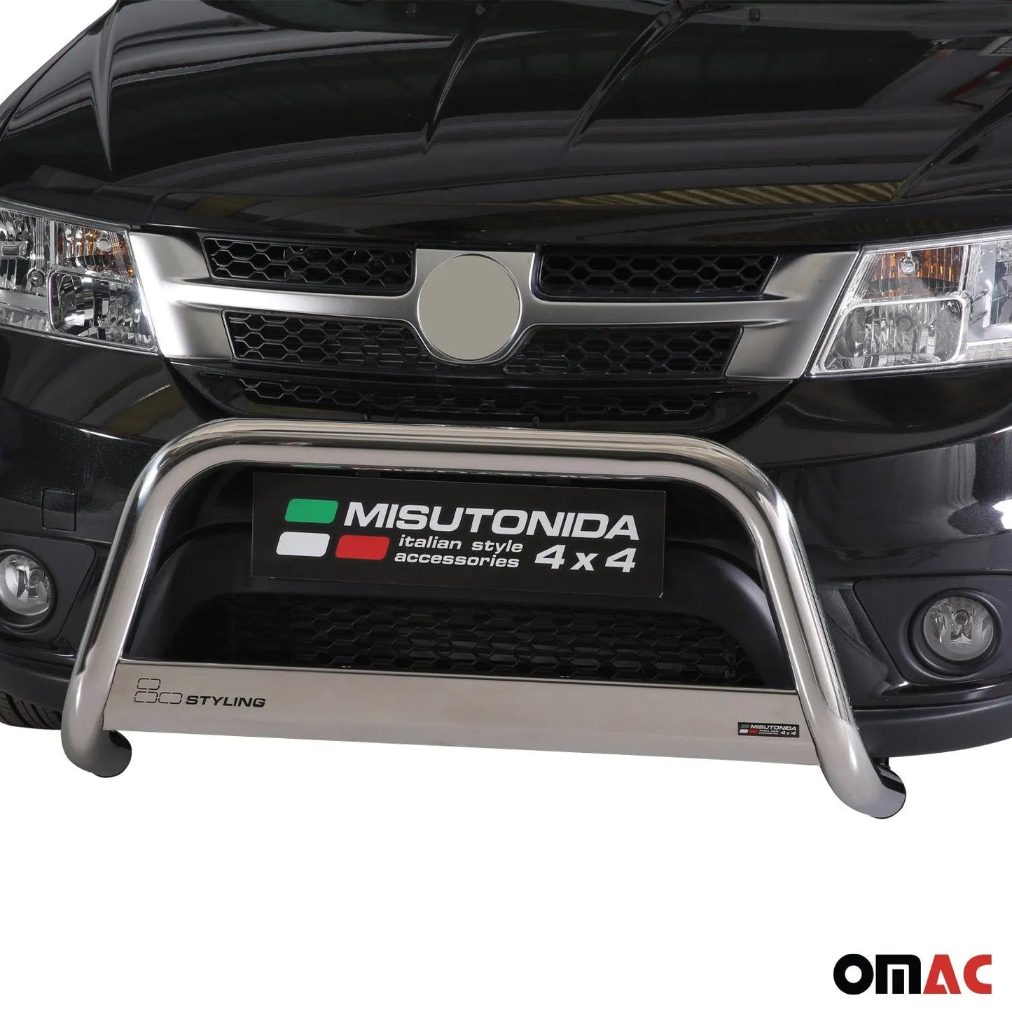 OMAC USA Bull Bar Push Front Bumper Grille for SUVs – Fits 2011–2015 Dodge Journey - 1Pc (Steel, Silver)