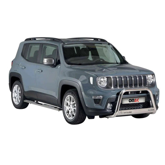 OMAC USA Bull Bar Push Front Bumper Grille – Fits 2019-2024 Jeep Renegade – Stainless Steel Front Guard, Silver (1 Pc)