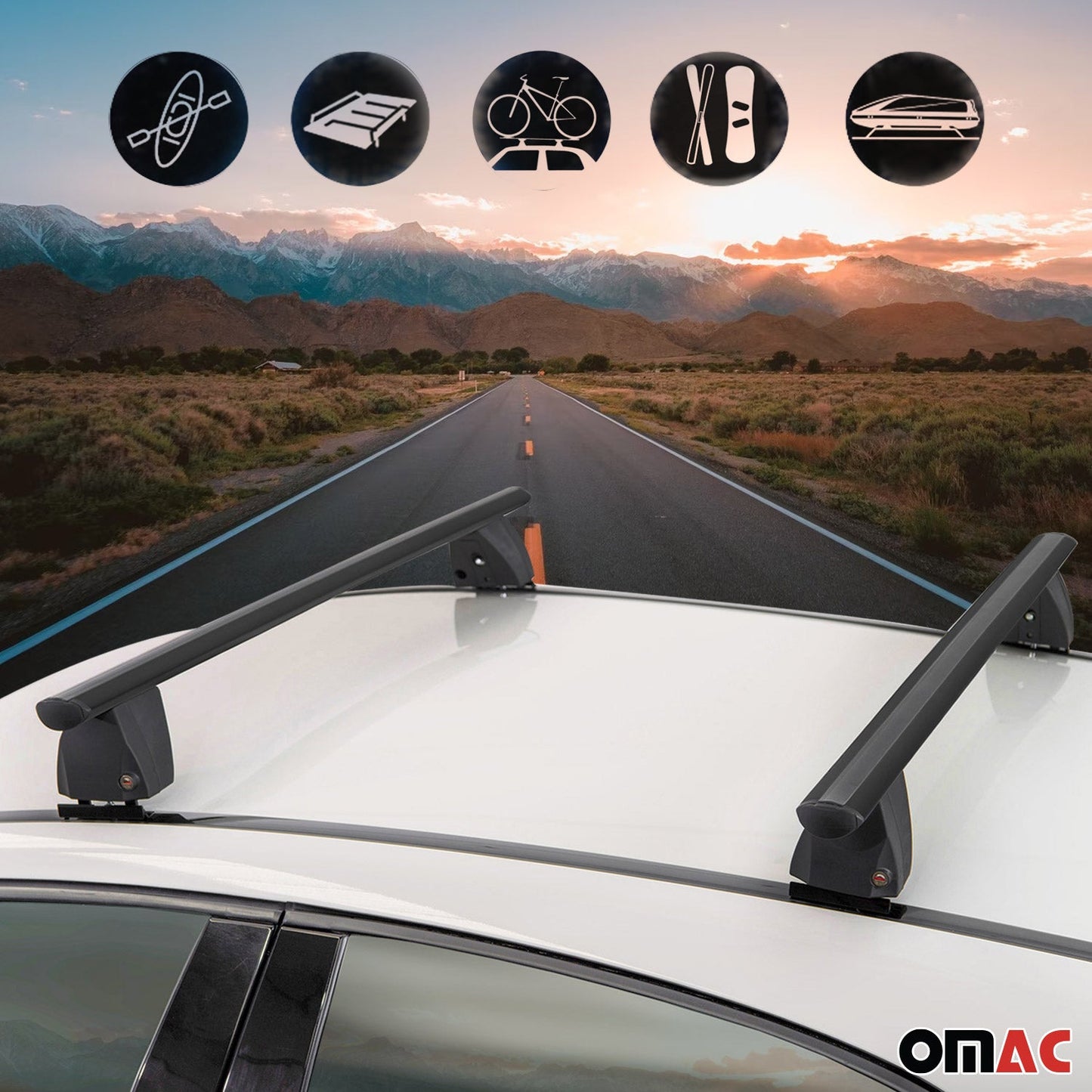 OMAC USA Roof Rack Cross Bars for Car – Fits with 2005-2013 BMW 3 Series E90 E91 E92 – Aluminium Black (2 Pcs)