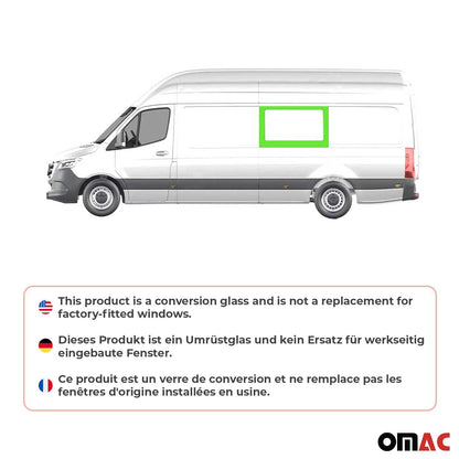 OMAC USA Window Glass Mid Left Side for Vans – Fits 2010–2018 Mercedes Sprinter W906 L3/L4 (Tempered, Black, 1Pc)