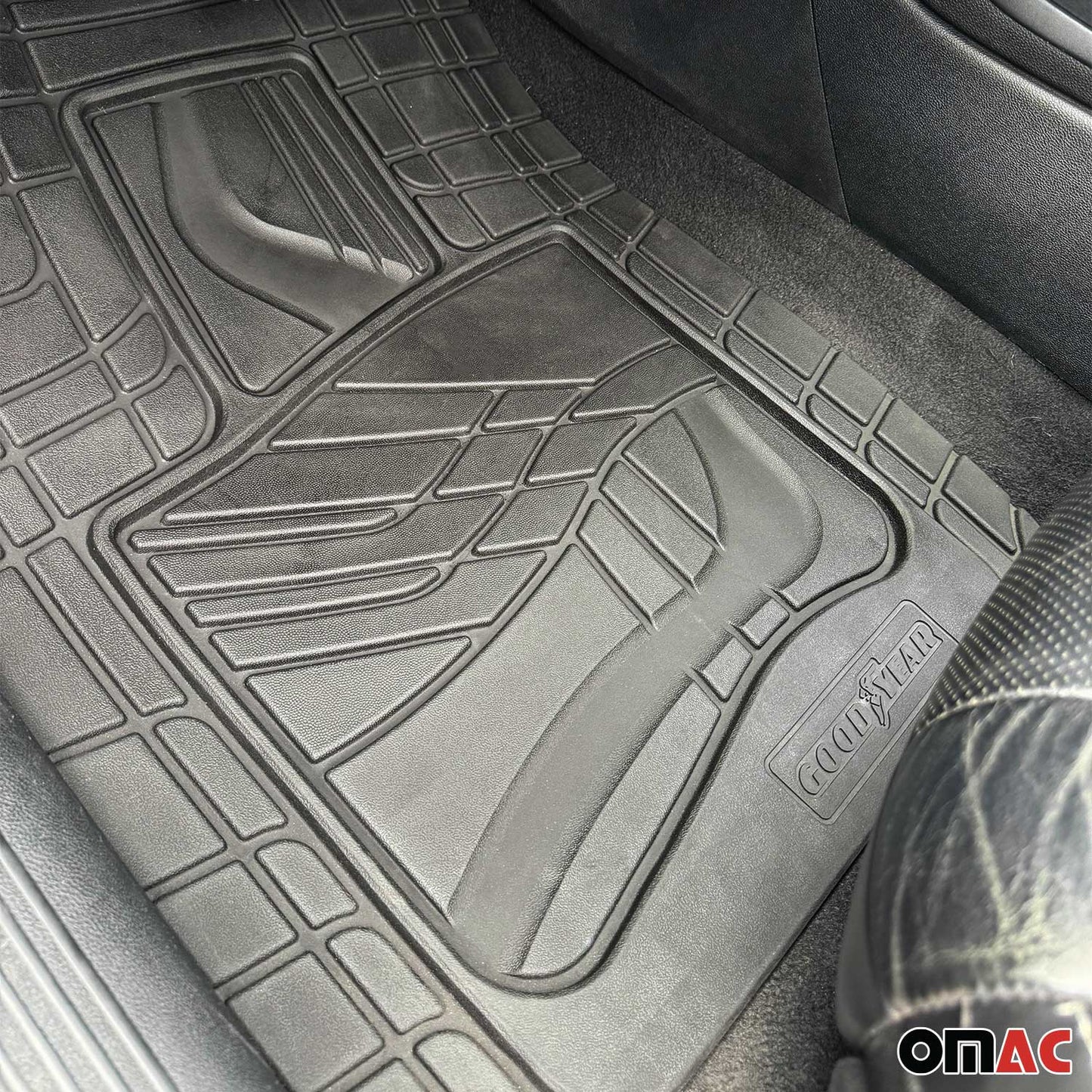 OMAC USA - Goodyear Floor Mats Cars Trucks SUV Black All Season Heavy Duty Rubber 2Pcs