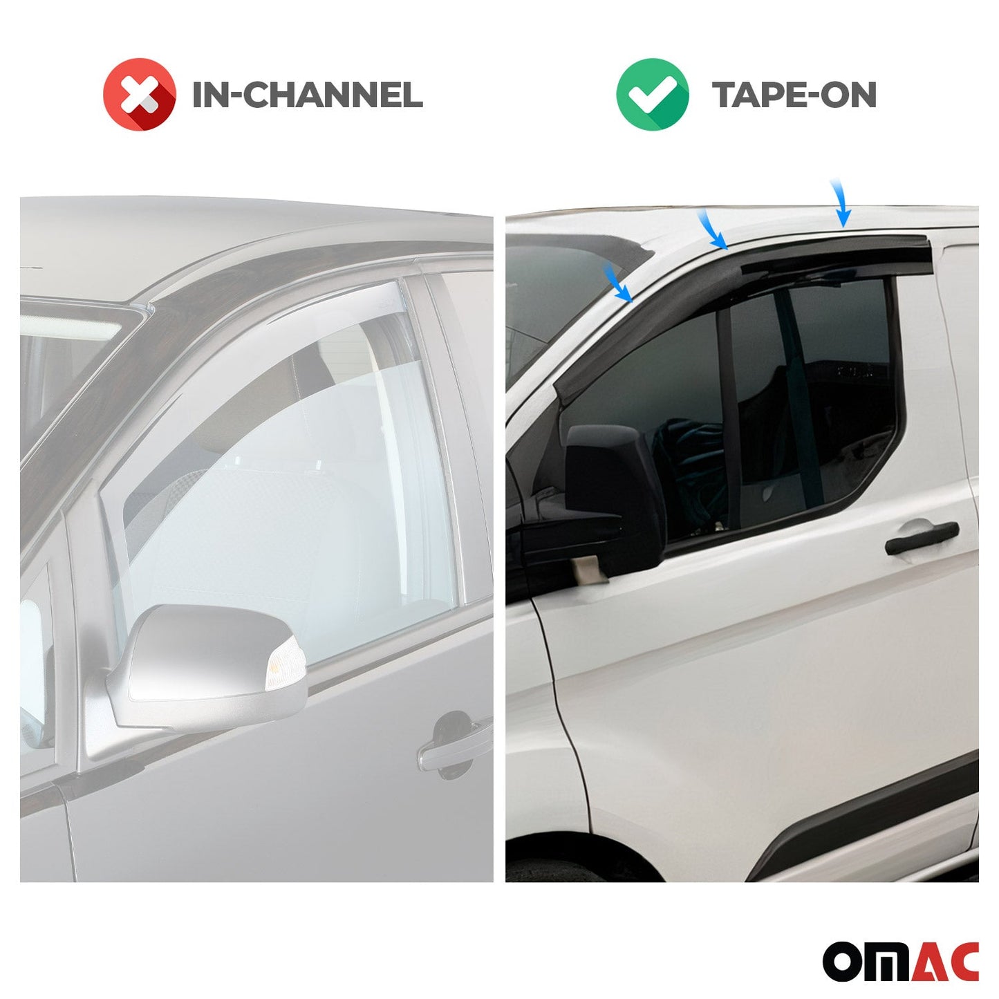 OMAC USA Window Visor Vent Rain Deflectors for Van – Fits 2006-2018 Mercedes Sprinter W906 – Smoke Black Acrylic (2 Pcs)