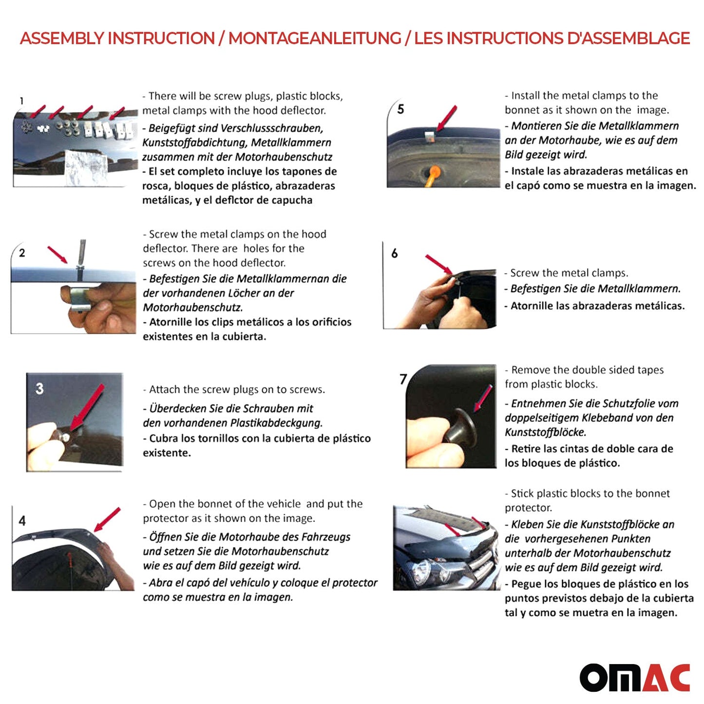 OMAC USA Front Bug Shield Hood Deflector for Van – Fits 2014-2022 RAM ProMaster – Smoke Black Acrylic (1 Pc)