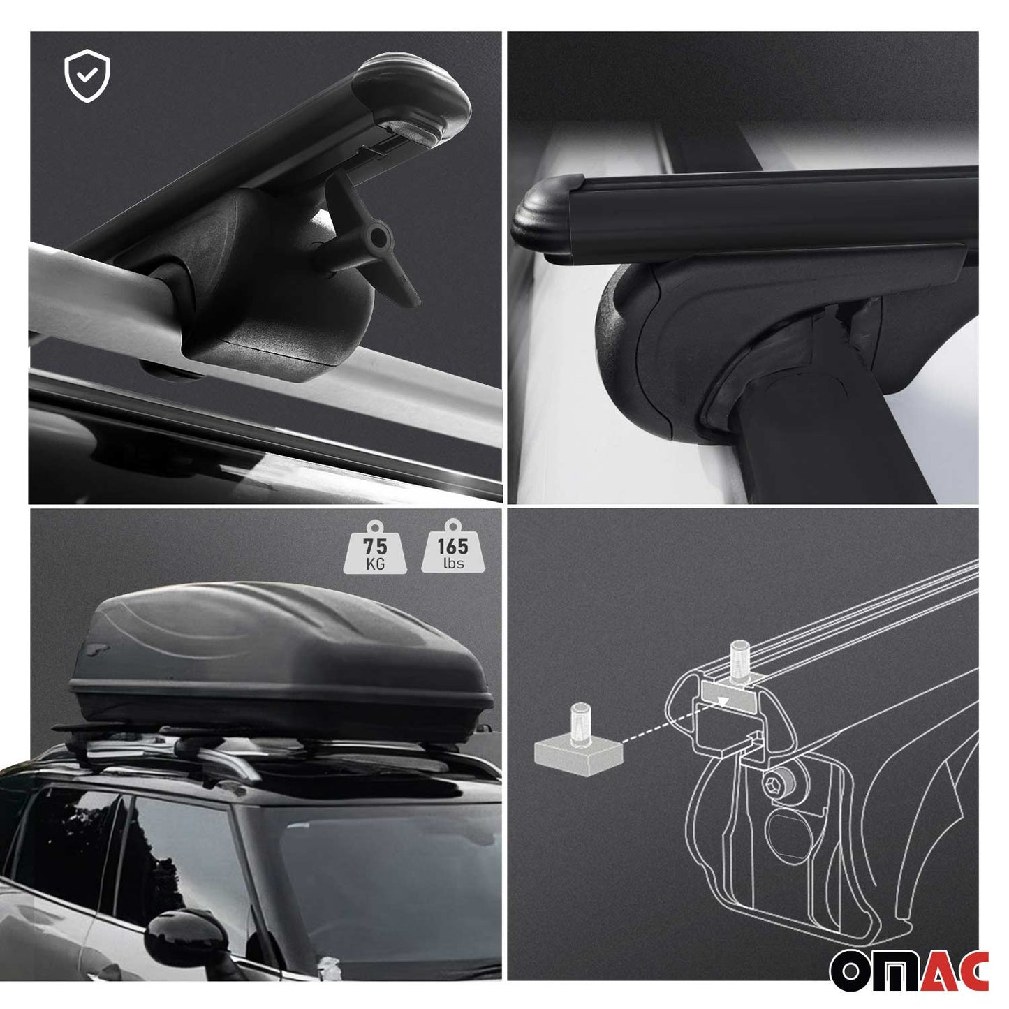UvOmac USA Roof Rack Cross Bars Luggage Carrier for SUVs – Fits with 2018-2024 Chevrolet Equinox (2 Pcs, Black, Aluminum)