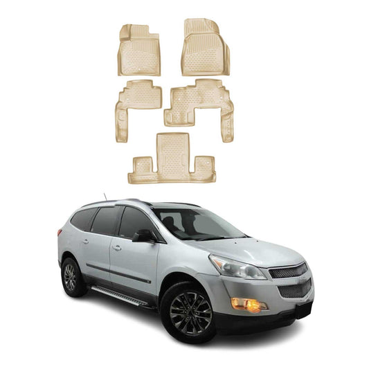 OMAC USA Floor Mats Liners Full Set All Weather for SUV – Fits with 2009-2017 Chevrolet Traverse (2nd Row Captain’s Chairs) – Beige (5 Pcs)
