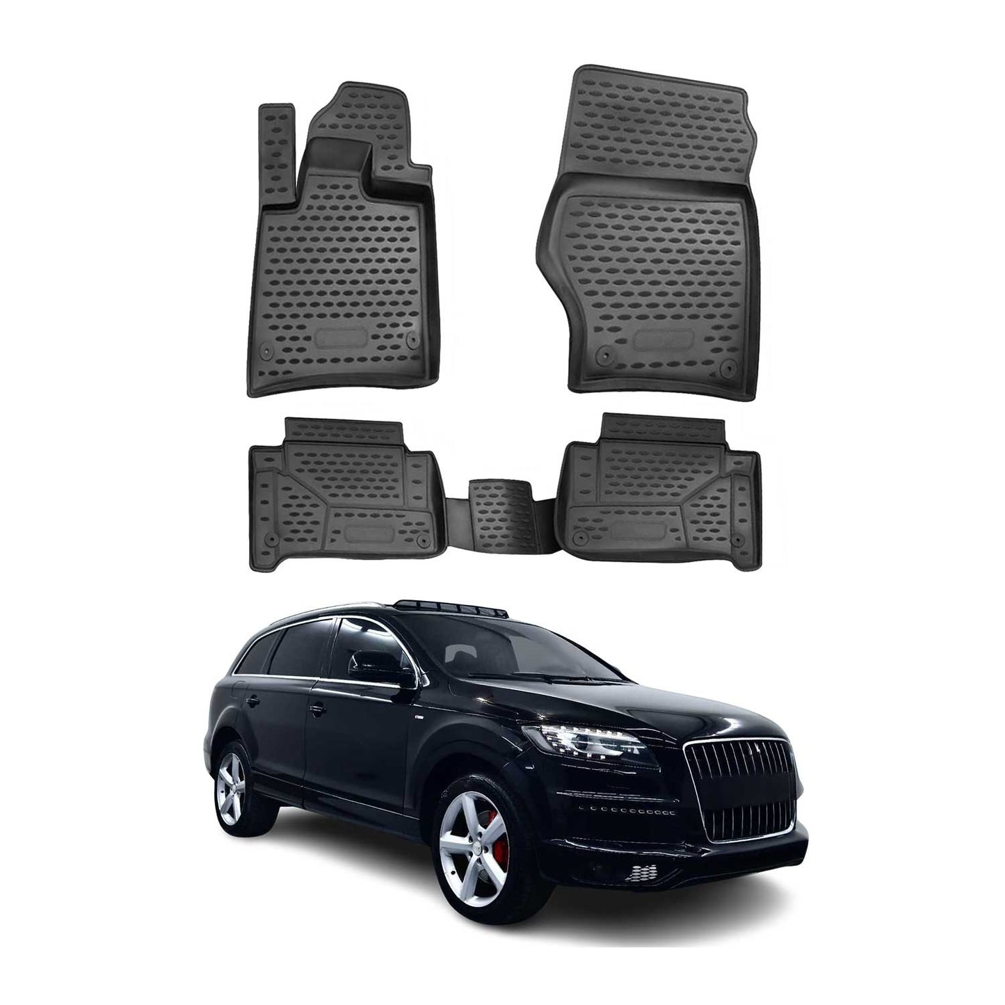 OMAC USA Floor Mats Liners Full Set All Weather for SUV – Fits with 2007-2015 Audi Q7 – Black (4 Pcs)