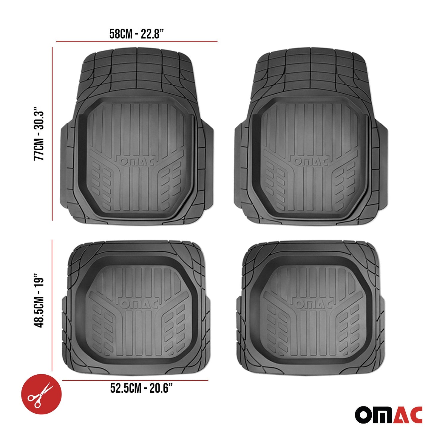 Omac USA Semi-Custom Rubber Floor Mats Liners for Cars – Fits with 2019-2024 Suzuki Jimny (4 Pcs)