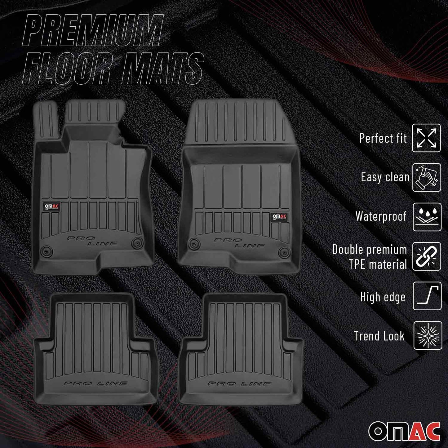 OMAC USA Premium Floor Mats Liners for Cars – Fits 2008-2012 Honda Accord (Black, 4 Pcs)