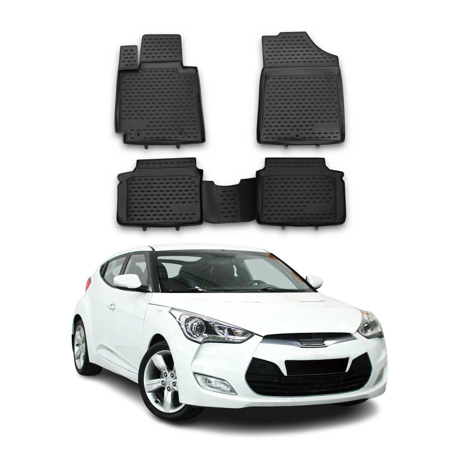 OMAC USA Floor Mats Liners Full Set All Weather for Car – Fits with 2012-2017 Hyundai Veloster – Black (4 Pcs)