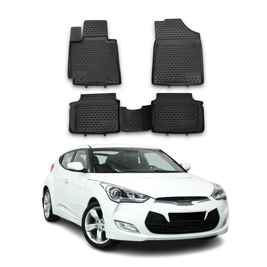 OMAC USA Floor Mats Liners Full Set All Weather for Car – Fits with 2012-2017 Hyundai Veloster – Black (4 Pcs)