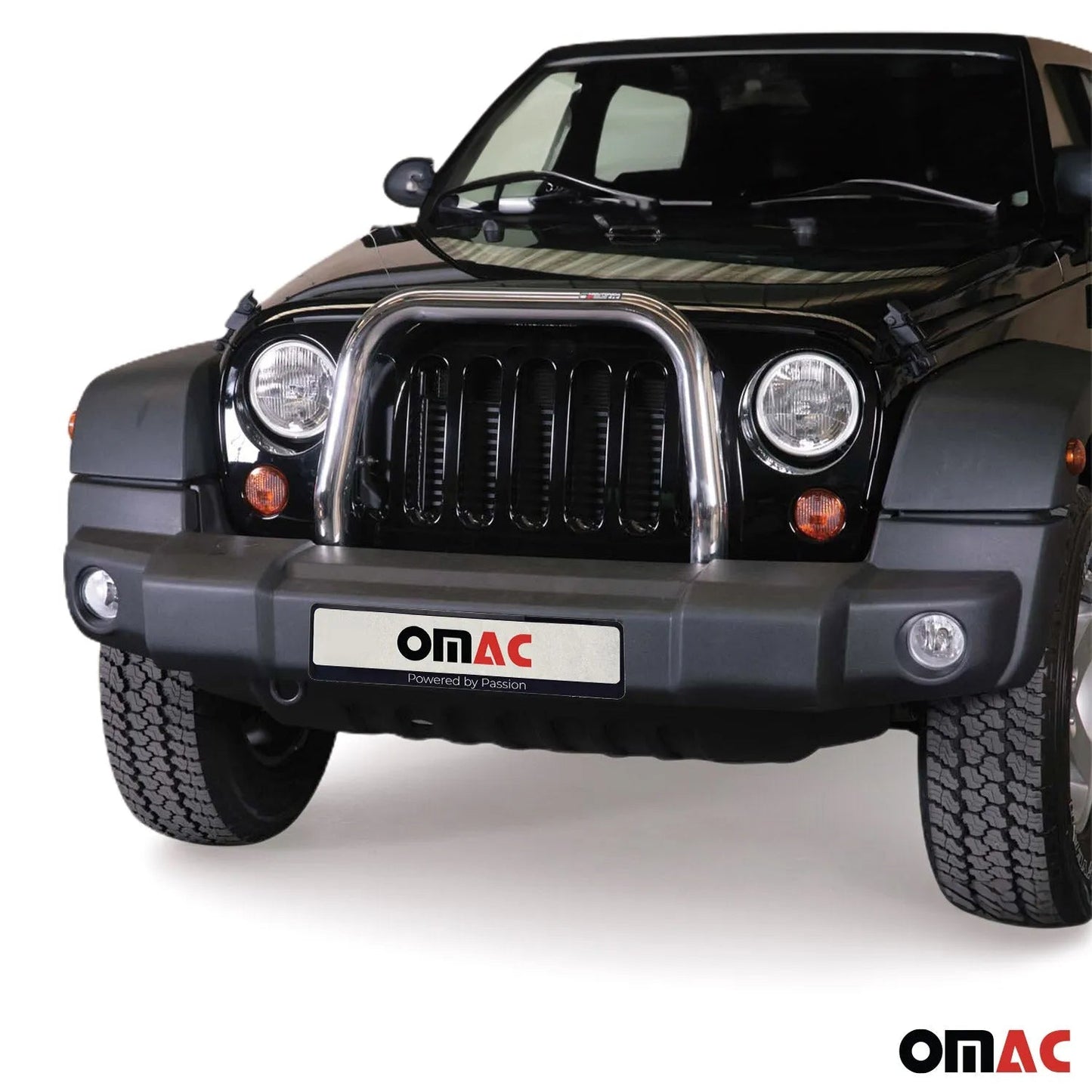 OMAC USA Bull Bar Push Front Bumper Grille Guard – Fits 2007–2018 Jeep Wrangler – Durable Steel Silver, 1 Pc