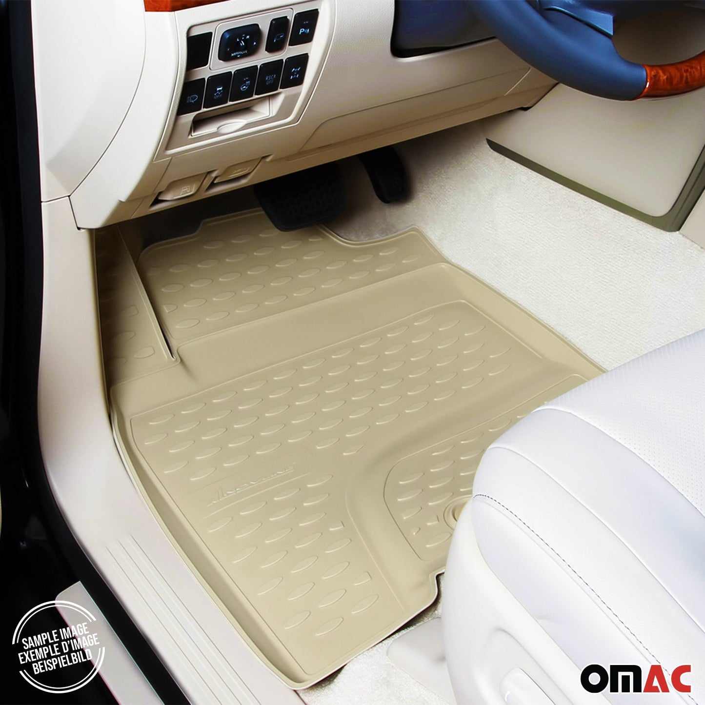 OMAC USA Floor Mats Liners Full Set All Weather for SUV – Fits with 2009-2017 Chevrolet Traverse (2nd Row Captain’s Chairs) – Beige (5 Pcs)