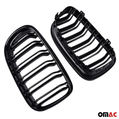OMAC USA Front Kidney Grille M4 Style – Fits 2009-2012 BMW 3 Series E90 E91 E92 E93 FL – Gloss Black Dual Slat (2 Pcs)