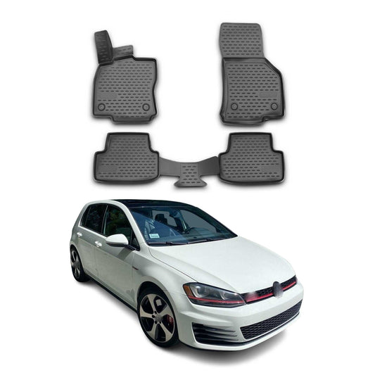 OMAC USA Floor Mats Liners Full Set All Weather for Car – Fits with 2015-2021 VW Golf GTI MK7 – Black (4 Pcs)