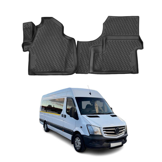 OMAC USA Floor Mats Liners Full Set All Weather for Van – Fits with 2006-2018 Mercedes Sprinter W906 / 2500 / 3500 / 3500XD – Black (2 Pcs)