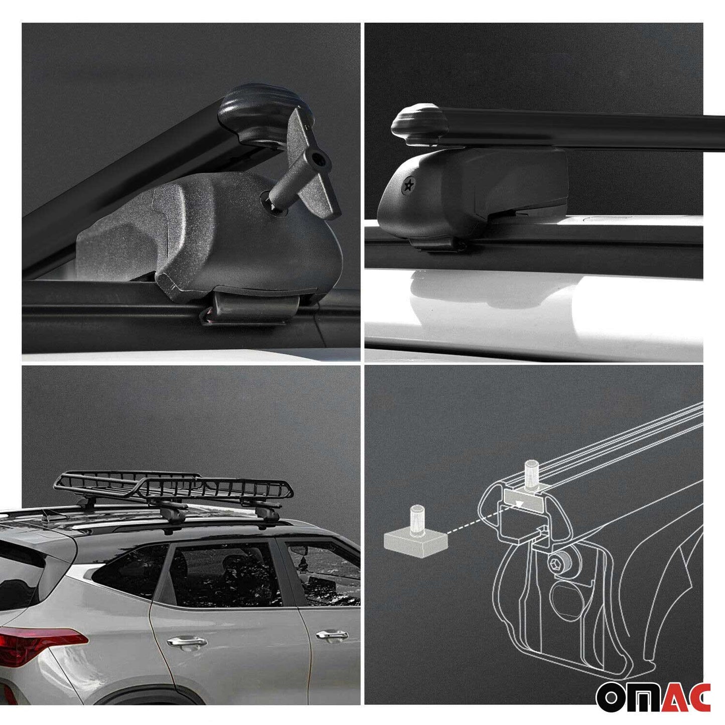 Omac USA Roof Rack Cross Bars Luggage Carrier for Cars – Fits with 2020-2025 Hyundai Palisade (2 Pcs, Black, Aluminum)