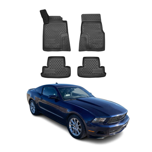 OMAC USA Floor Mats Liners Full Set All Weather for Car – Fits with 2010-2014 Ford Mustang – Black (4 Pcs)