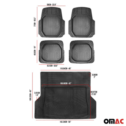 Omac USA Semi-Custom Rubber Floor Mats & Cargo Liner for Cars – Fits with Lincoln (5 Pcs, All Weather, Black Waterproof)
