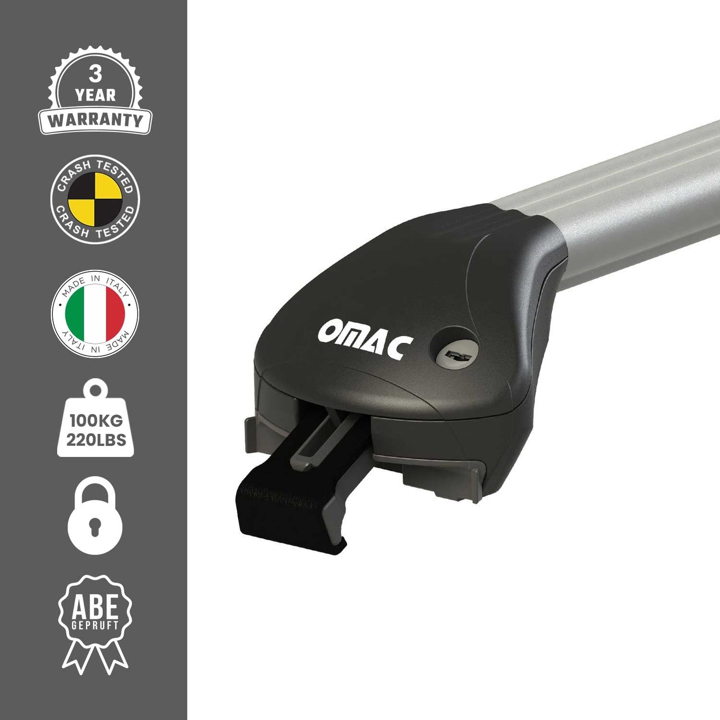 OMAC USA Adjustable Roof Rack Cross Bars Luggage Carrier for Flush Roof Rails (39"-51") – Aluminium Silver (2 Pcs)