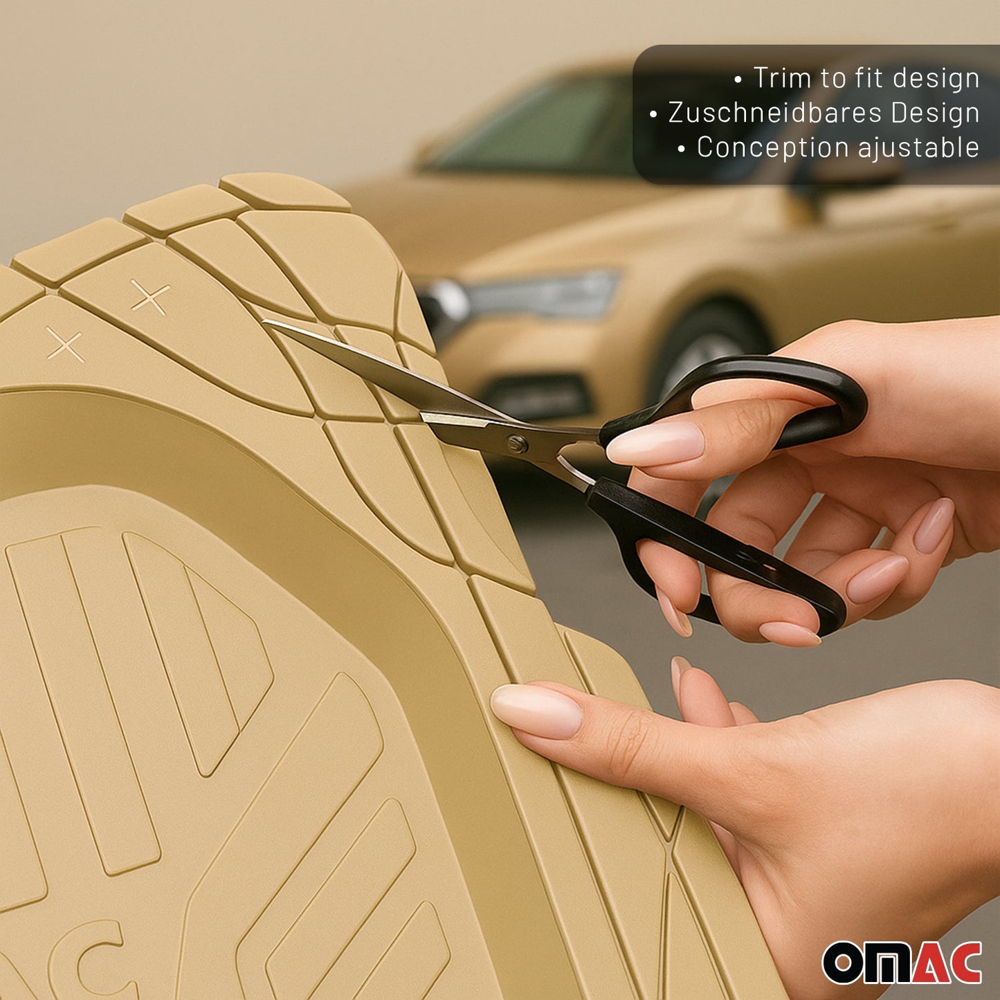 OMAC USA Heavy Duty Trim to Fit Floor Mats Liner Waterproof 3D All-Weather for Car/SUV – Tan (4 Pcs)