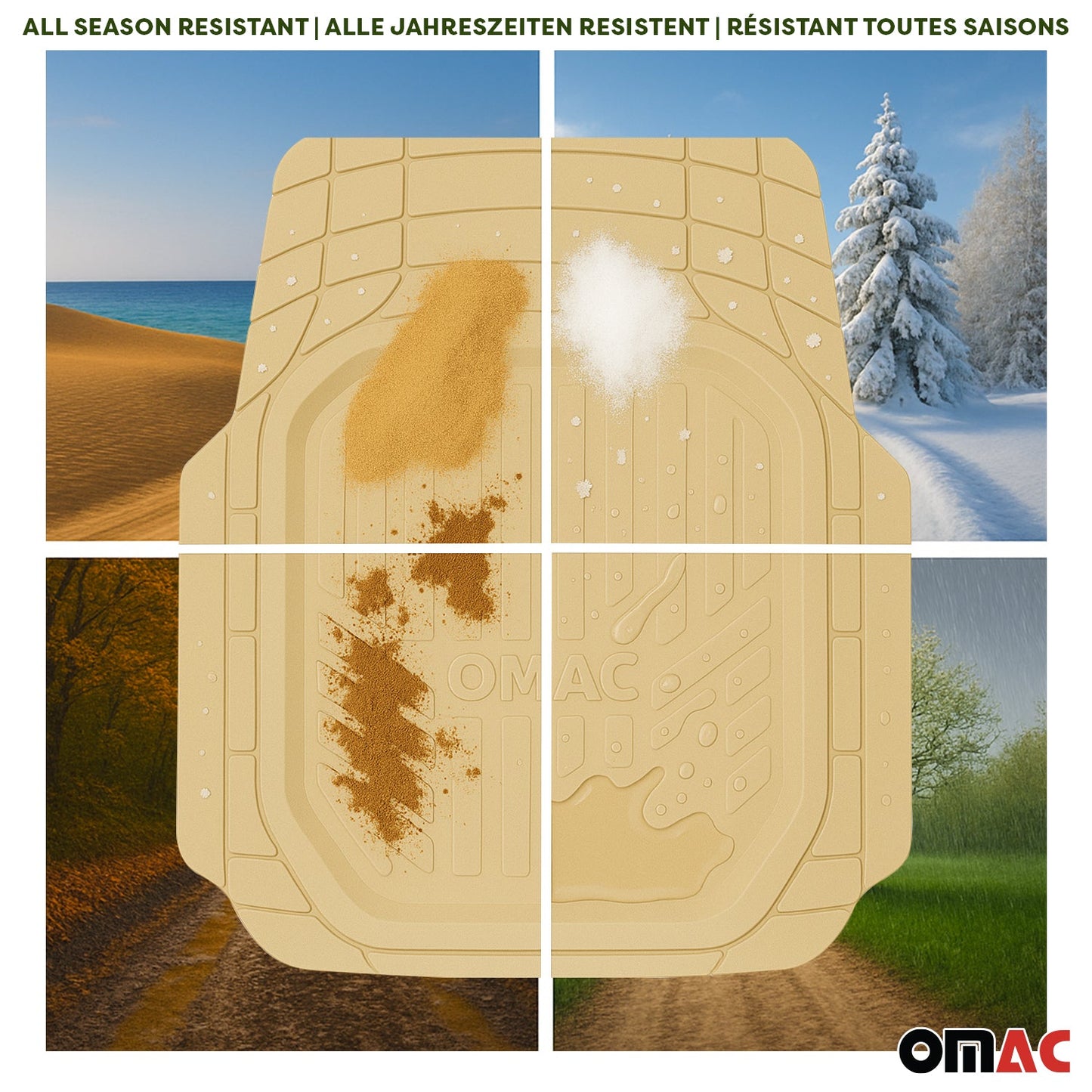 OMAC USA Heavy Duty Trim to Fit Floor Mats Liner Waterproof 3D All-Weather for Car/SUV – Tan (4 Pcs)