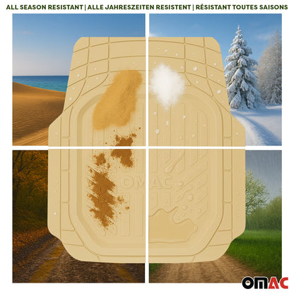 OMAC USA Heavy Duty Trim to Fit Floor Mats Liner Waterproof 3D All-Weather for Car/SUV – Tan (4 Pcs)