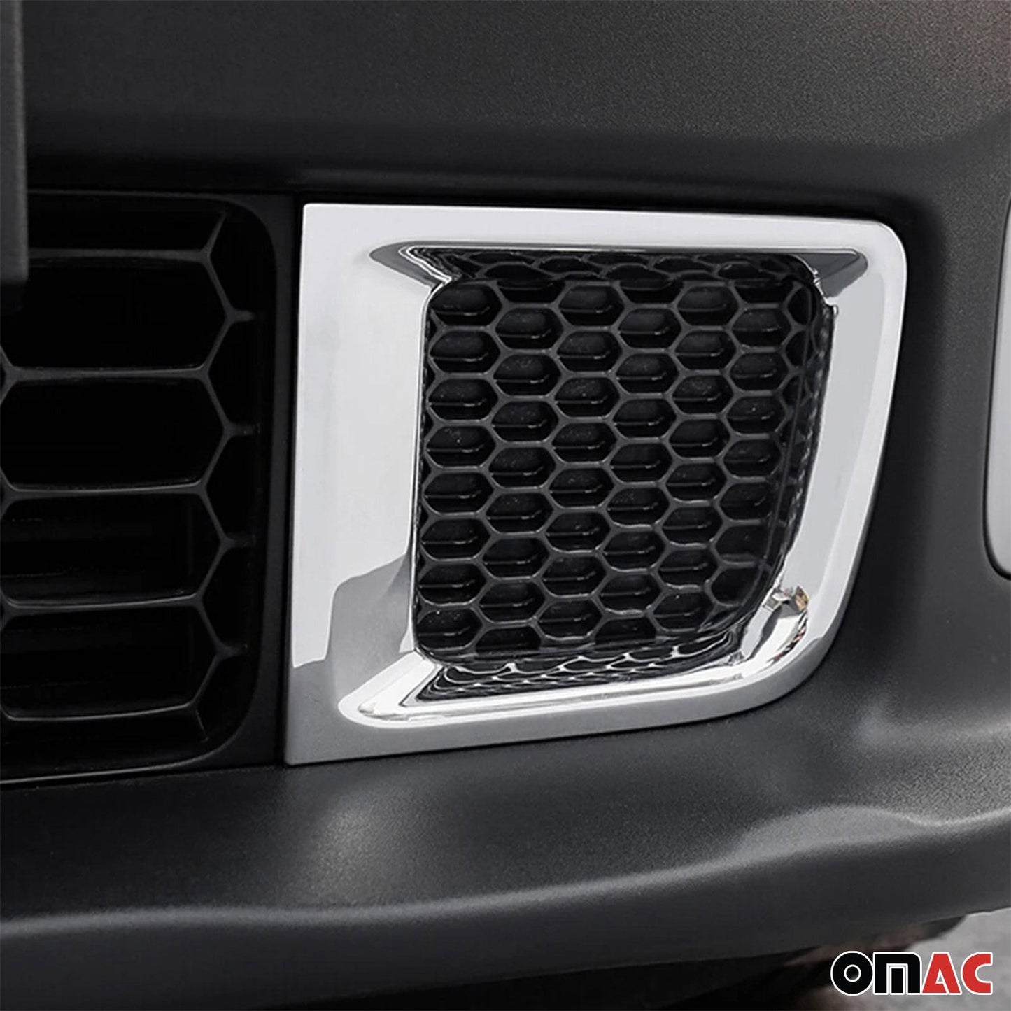 OMAC USA Front Bumper Grill Frame Molding Trim – Fits 2015–2018 Jeep Renegade – ABS Chrome, Silver, 2 Pcs