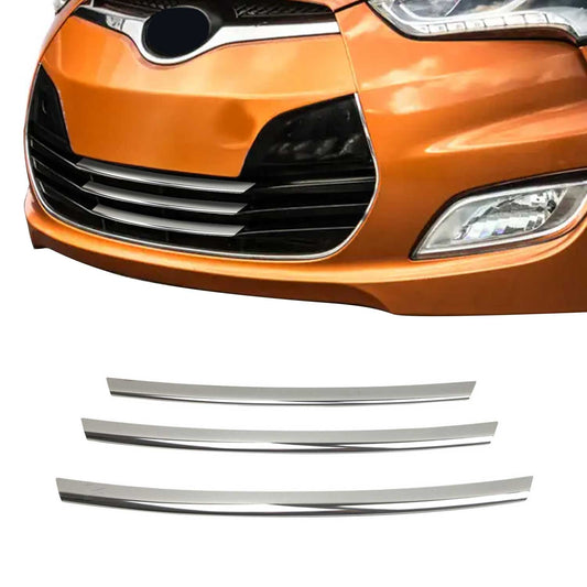 OMAC USA Front Bumper Grill Trim for Hyundai Veloster 2012-2017 (Non-Turbo) – Stainless Steel Chrome Mirror Finish, 3 Pcs