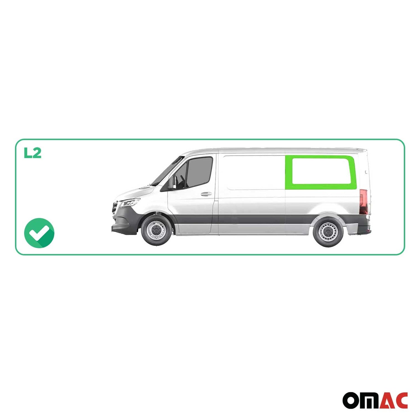 OMAC USA Rear Left Side Window Glass for Vans – Fits 2010–2018 Mercedes Sprinter W906 L2 (Tempered, Black, 1Pc)