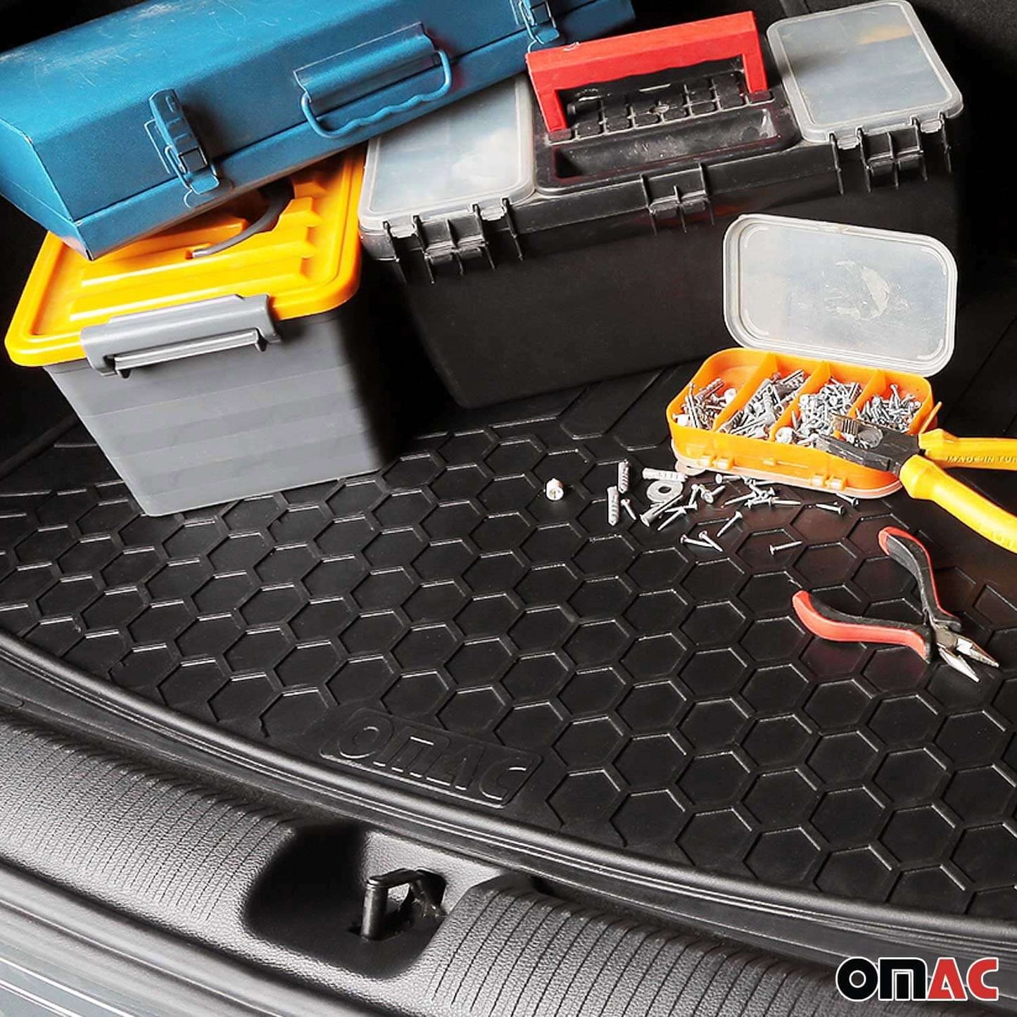 OMAC USA Semi-Custom Fit Cargo Liner Trunk Mat for SUVs – Fits 2023–2025 Kia Sportage (Black, Waterproof)
