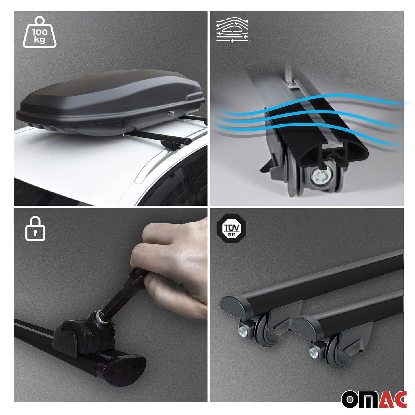 Omac USA Roof Rack Cross Bars Luggage Carrier for SUV – Fits with 2011-2016 Mini Cooper Countryman R60 (2 Pcs, Black, Aluminum)