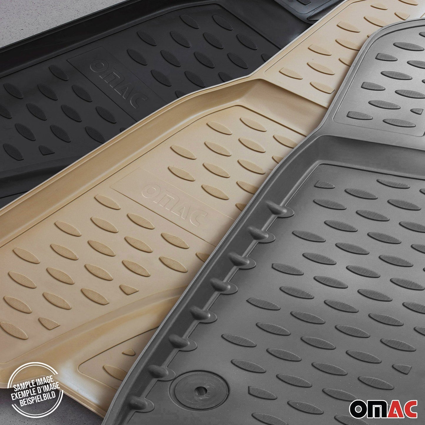 OMAC USA Floor Mats Liners Full Set All Weather for SUV – Fits with 2009-2017 Chevrolet Traverse (2nd Row Captain’s Chairs) – Beige (5 Pcs)