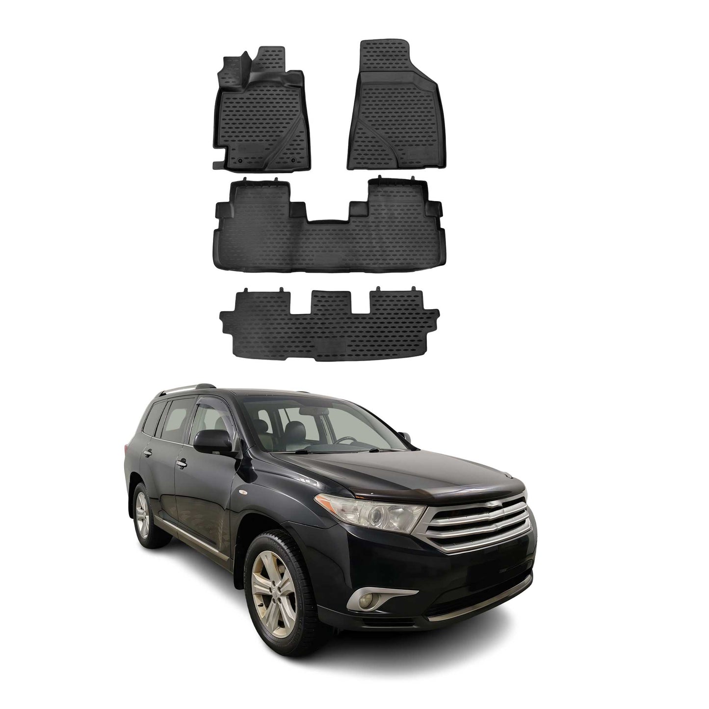 OMAC USA Floor Mats Liners Full Set All Weather Black for SUV – Fits with 2008-2013 Toyota Highlander (4 Pcs)