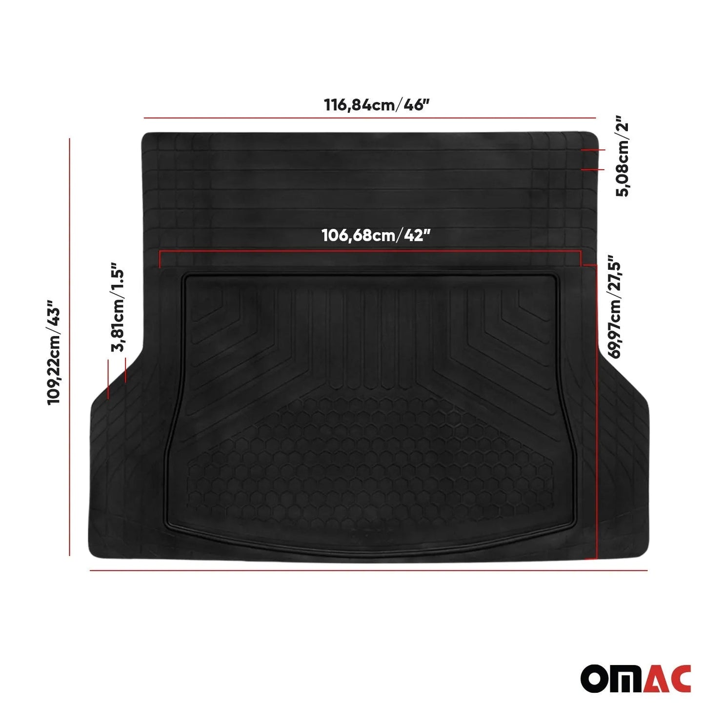 OMAC USA Semi-Custom Fit Cargo Liner Trunk Rubber Mat for SUV – Fits with 2014-2017 Land Rover Range Rover Sport – Waterproof, Black (1PC)