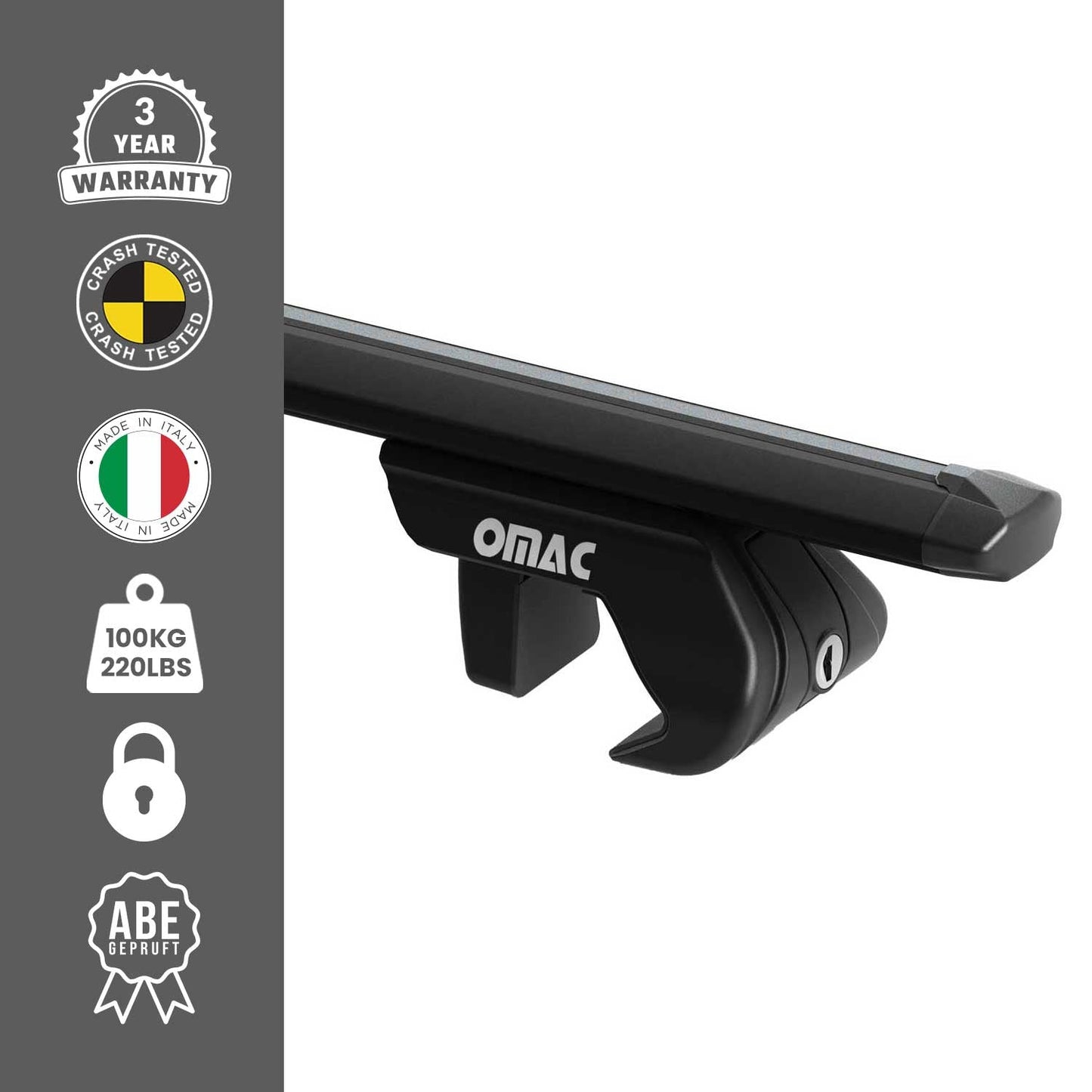 OMAC USA Roof Rack Cross Bars 47" Luggage Carrier for Raised Roof Rails – Aluminium Black (2 Pcs)