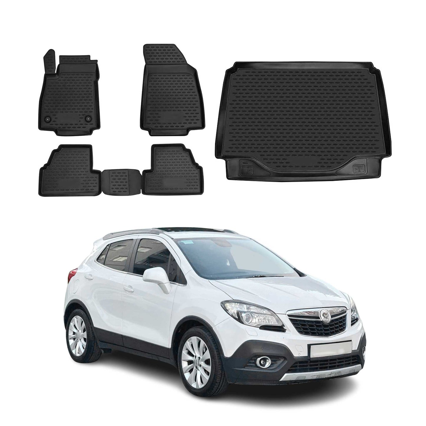 OMAC USA Floor Mats & Cargo Liner Set – Fits 2013-2022 Chevrolet Trax – Custom Fit All Weather Black TPE Rubber (5 Pcs)