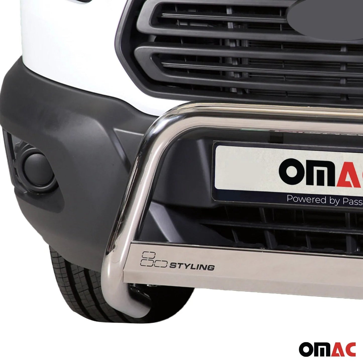 OMAC USA Bull Bar Push Front Bumper Grille – Fits 2015–2020 Ford Transit – Steel, Silver, 1 Pc